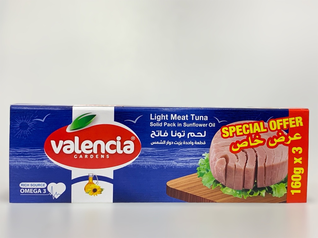 Valencia Light Meat Tuna Solid Pack In Sunflower 3*160g