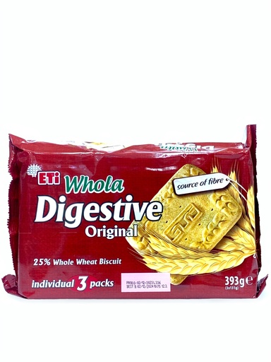 Eti Whola Digestive Original 25% Whole Wheat Biscuit 3*131g 393g